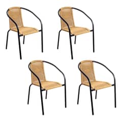 NOVAHUS - Pack 4 Silla De Terraza Ratán Sintético y Acero Beige