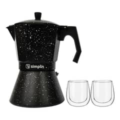 SIMPLIT - Pack Cafetera Italiana 12 Tazas + Set 2 Tazas Expreso 80 ml
