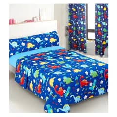 GENERICO - Set Pack 2 Cortinas más Juego de Sábanas 1.5 Dinosaurio