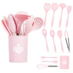 CHEFCHOICE - Set De Utensilios De Cocina Silicona 12 Piezas Antiadherente Rosado