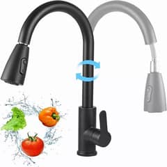 EVERSO - Llave Monomando Lavaplatos Extraíble Negra Flexible