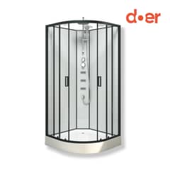 DOER - Cabina de ducha Oasis Large con hidromasaje 90x90x205cm diseño curvo marco negro