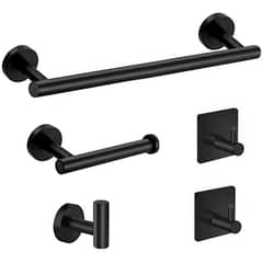 DE TODO Y MAS - Set De 5 Accesorios De Baño Acero Inoxidable Negro o Plata DETODOYMAS