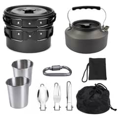 AIZO - Negro Set Ollas Outdoor Camping Cocinilla Utensilios