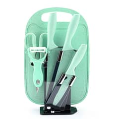 SANTU HOME & DECO - Set de Cuchillos y Utensilios Tabla Picar Cocina 7 Piezas Turquesa