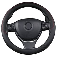 GENERICO - FUNDA CUBRE VOLANTE PREMIUM ECOCUERO NEGRO CON COSTURA ROJA