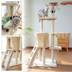 KOBA - Rascador Gatos Torre Arbol Con Hamaca Yute Bolas 138cm Beige