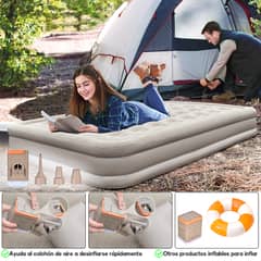 AIZO - Colchón Cama Inflable Eléctrico 2 Plazas Con Dos Almohadas