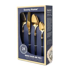 DANNY HOME - Set de 24 Cubiertos Acero Inoxidable Colorful Dorado Mango Negro