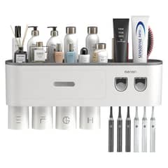 CRUSEC - Dispensador Pasta Dental Porta Cepillos De Pared 4 Tazas