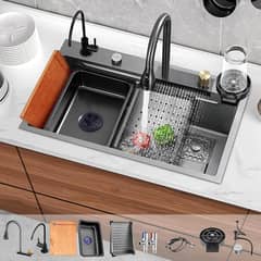 BLUEDREAMER - Combo Lavaplato Cascada Empotrado 75x45x21cm Acero Inoxidable Lavavaso