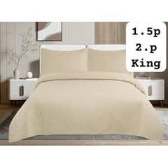 GENERICO - Cobertor de verano tipo Quilt con fundas - 2 Plazas Beige