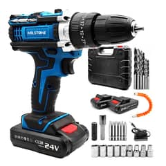 GENERICO - Kit Taladro Destornillador Inalámbrico 24v + 2 Baterías con Acessorios - Azul