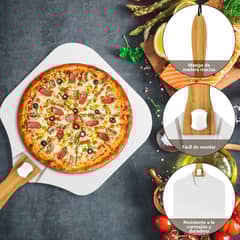 AIZO - Set Pala Pizza plegable Cortador Mango Madera Acero Inox