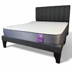FLOBAL - Cama Europea 2 Plazas Base Dividida + Respaldo Franjas Negro + colchón