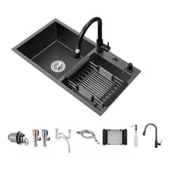 MUNDO MAGIA - Lavaplatos 75x40 Black Rejilla Dispensador Llave Juego