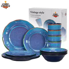 CHEFCHOICE - Set 16 Piezas Juego De Vajilla Completo Loza Melamina Ecologico Azul