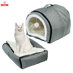 KOBA - 2 En 1 Cama Y Casa Iglu Gatos Perros Portatil Con Cojín Bola