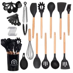 GENERICO - Juego De Utensilios Premium De Cocina Incluye Tazas Medidora Negro