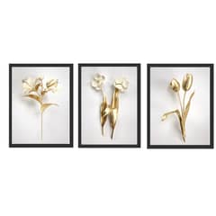 GENERICO - Cuadros Decorativo flores blanco y dorado Pack X 3 Uds 35cm X 50cm C/u