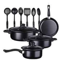 TATEE - Bateria De Cocina Olla Antiadherentes Sarté Traje13pcs Negro
