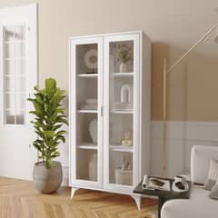 GENERICO - MUEBLE VITRINA COMEDOR LIVING ENTRADA BLANCO CON VIDRIOS Y PUERTAS