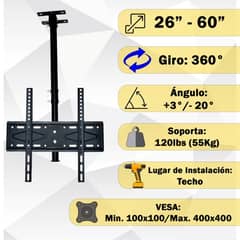 EMETRES - Soporte De Techo 26 a 60 Pulgadas Giro 360 Grados