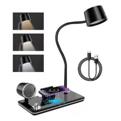 TNAKIEX - Lampara Con Bocina Bluetooth Cargador Inalámbrico Reloj Led