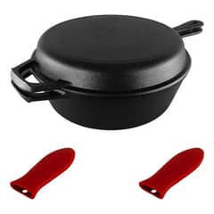 EVERSO - Sartenes Hierro Fundido 2 En 1 Dutch Oven 26cm + 2 Grip