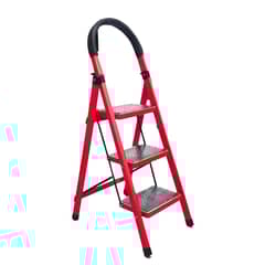 GENERICO - Escalera Plegable 3 Peldaños Antideslizante 150 Kg - Roja