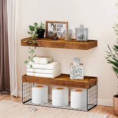 IDEEHOUSE - Set de 2 Repisas Flotantes de Madera con Soporte Metálico