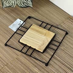 HOMESTAR - Salvamanteles Comedor Cuadrado Metal Madera 18cm