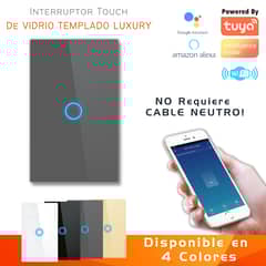 D MOTICA - Interruptor Touch Simple Inteligente Wifi1 Canal Sin Neutro - GRIS