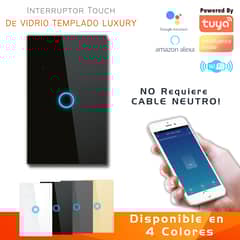 D MOTICA - Interruptor Touch Simple Inteligente Wifi1 Canal Sin Neutro - NEGRO