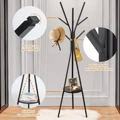 EVERSO - Perchero De Pie Metal Colgador Ropa Con 9 Ganchos Y Bandeja Negro
