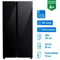 MABE - Refrigerador Side by Side No Frost 581 Litros Black glass MSC631LKLNG0.