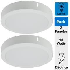 DAIRU - Pack 2 Paneles Led Sobrepuestos Circular 18 W Luz Fría