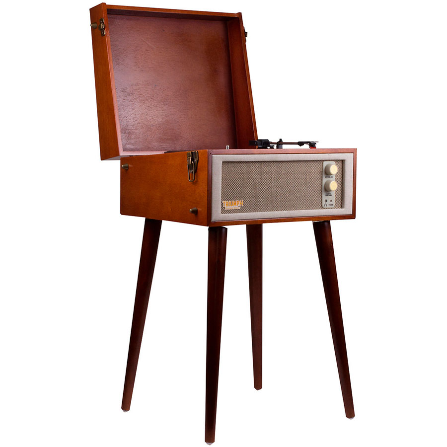 tocadiscos para vinilos con patas de madera