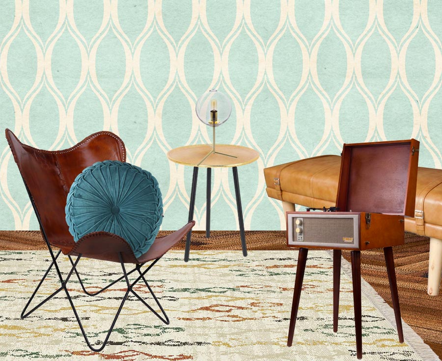 silla de cuero con base metálica y cojín vintage