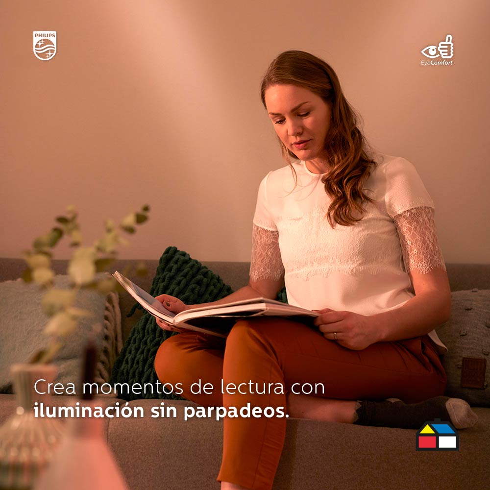 Crea momentos de lectura con iluminación sin parpadeos. Crea momentos de lectura con iluminación sin parpadeos.