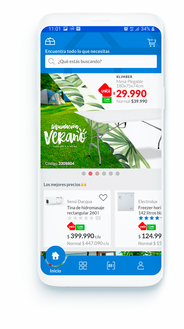 home de la app vista del home de la app
