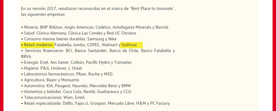 Sodimac entre las 50 empresas más innovadoras de Chile