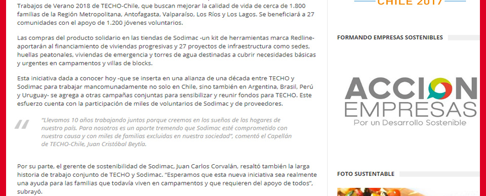 Techo-Chile y Sodimac lanzan indita campaa para ayudar a construir vivendas y proyectos comunitarios