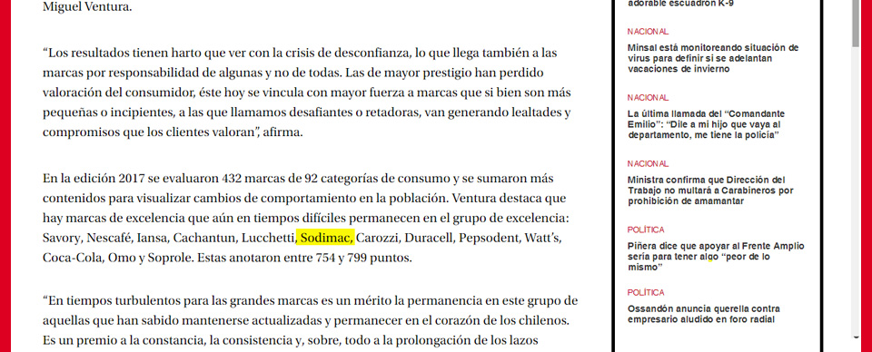 Sodimac y marcas que valoran los chilenos