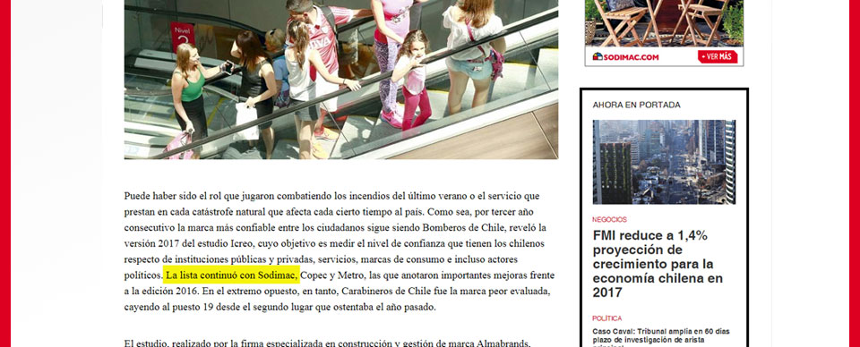 Sodimac y marcas que valoran los chilenos