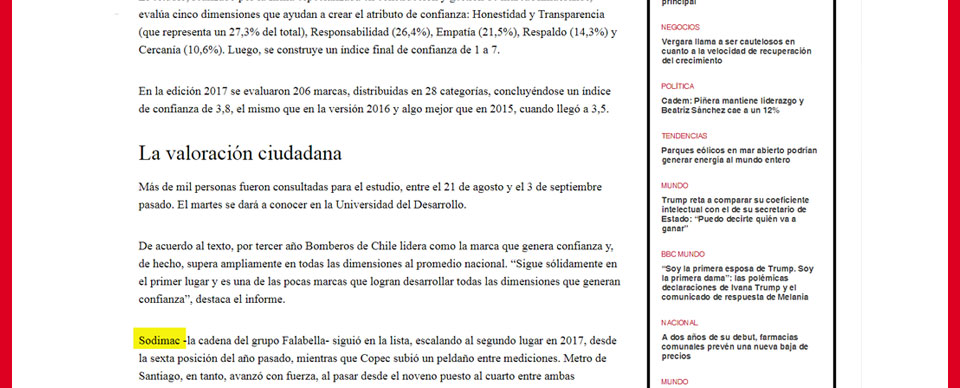 Sodimac y marcas que valoran los chilenos