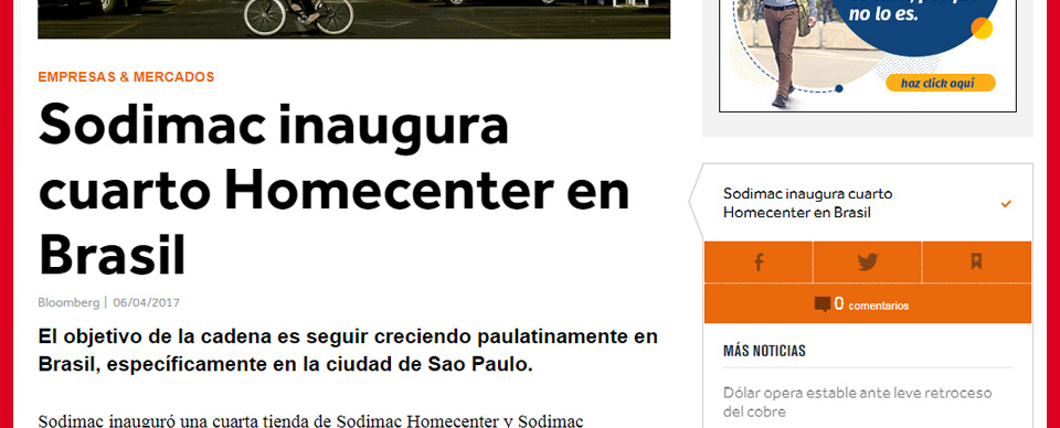 Sodimac inaugura cuarto Homecenter en Brasil