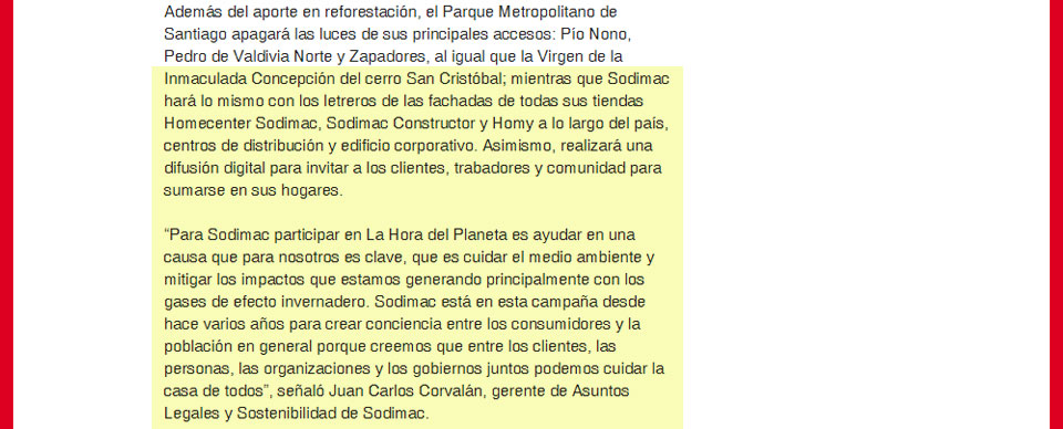 Sodimac y la Hora del Planeta